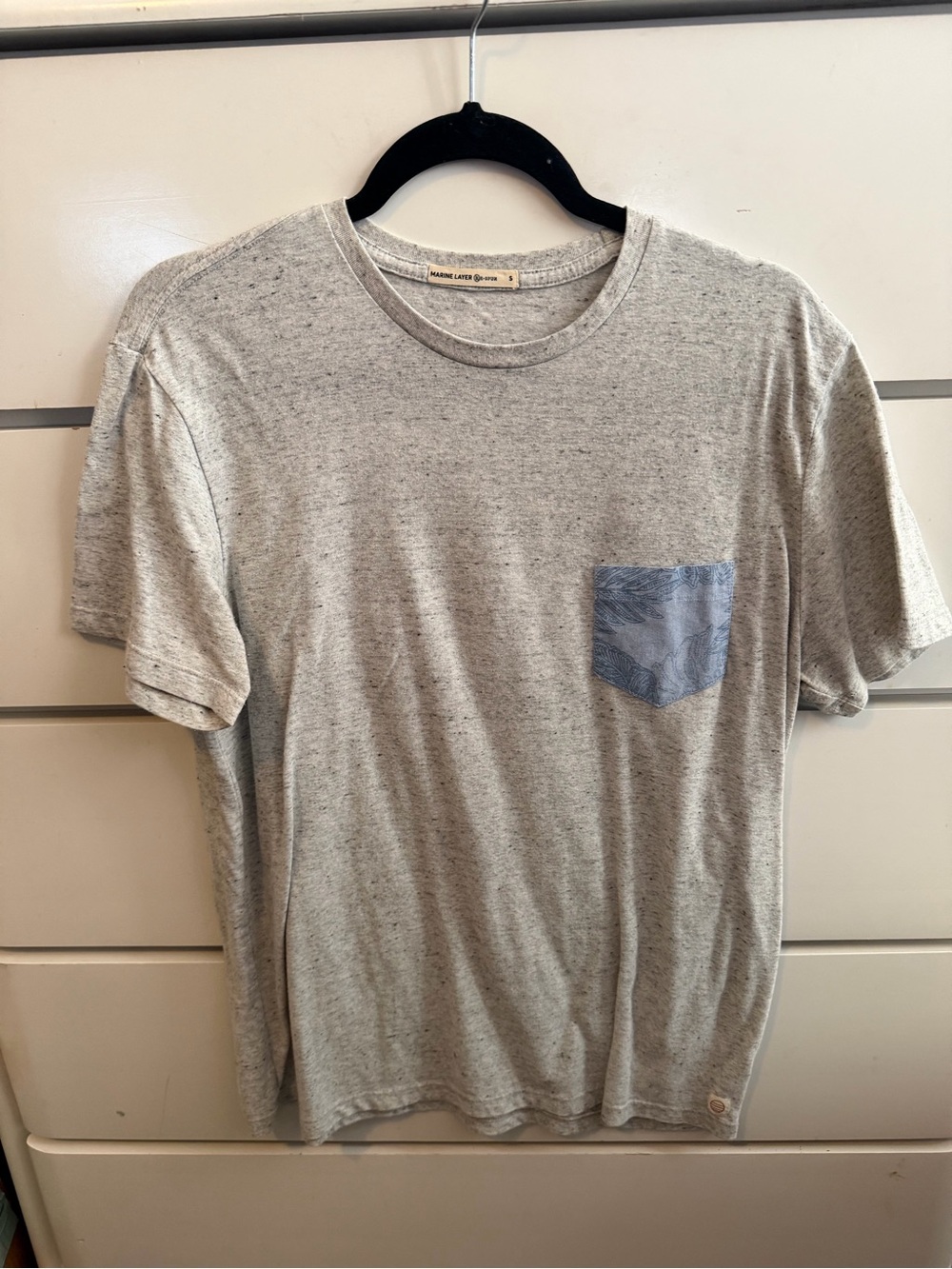 Marine Layer Heather Gray Short Sleeve Pocket Tee with Blue Pocket